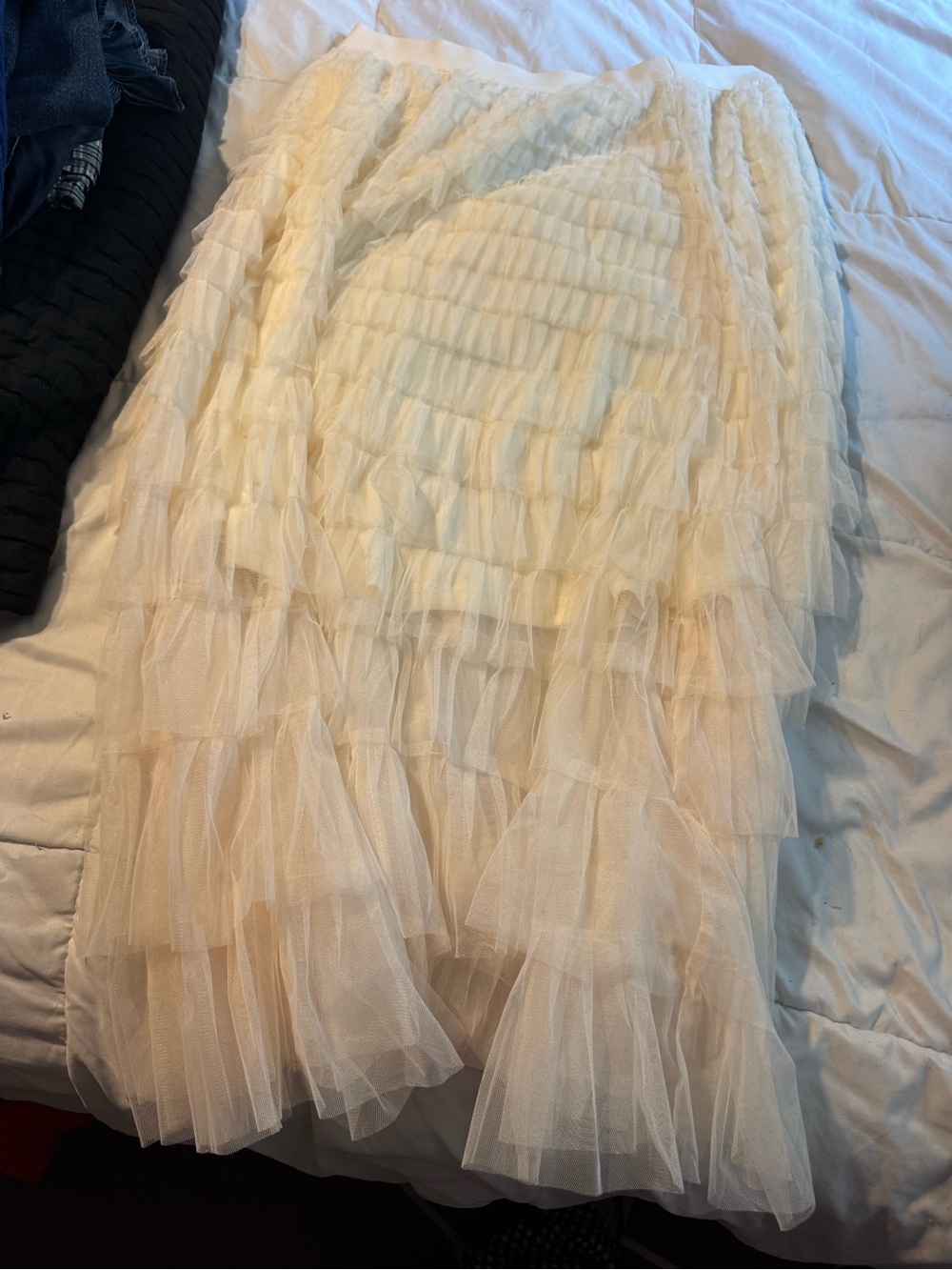Tiered Tulle Maxi Skirt in Cream